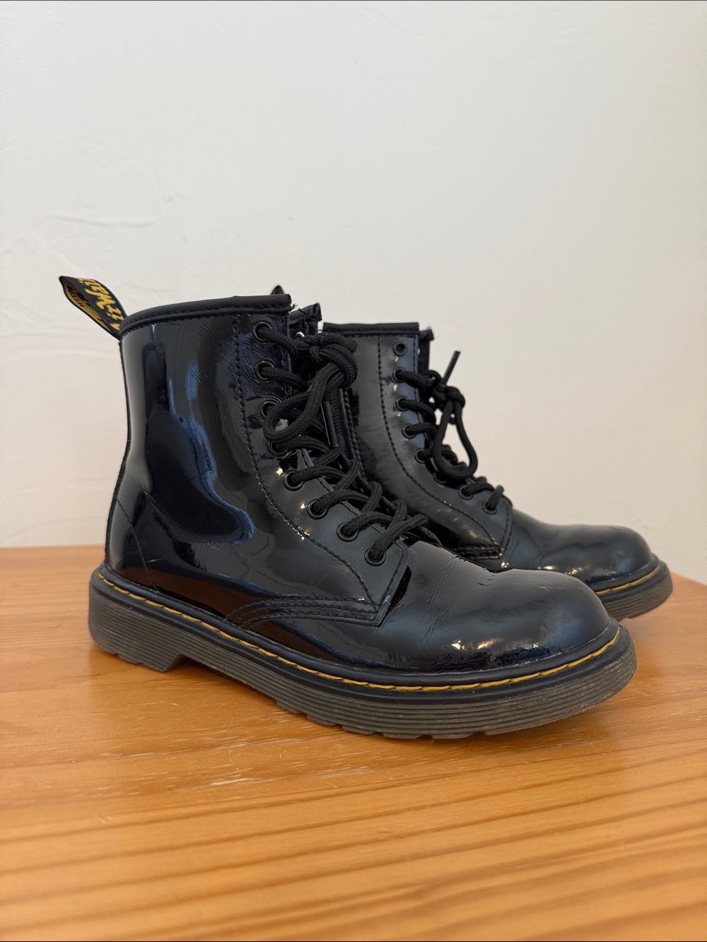 Kids Doc Martens Boots Black Patent Leather Size 2